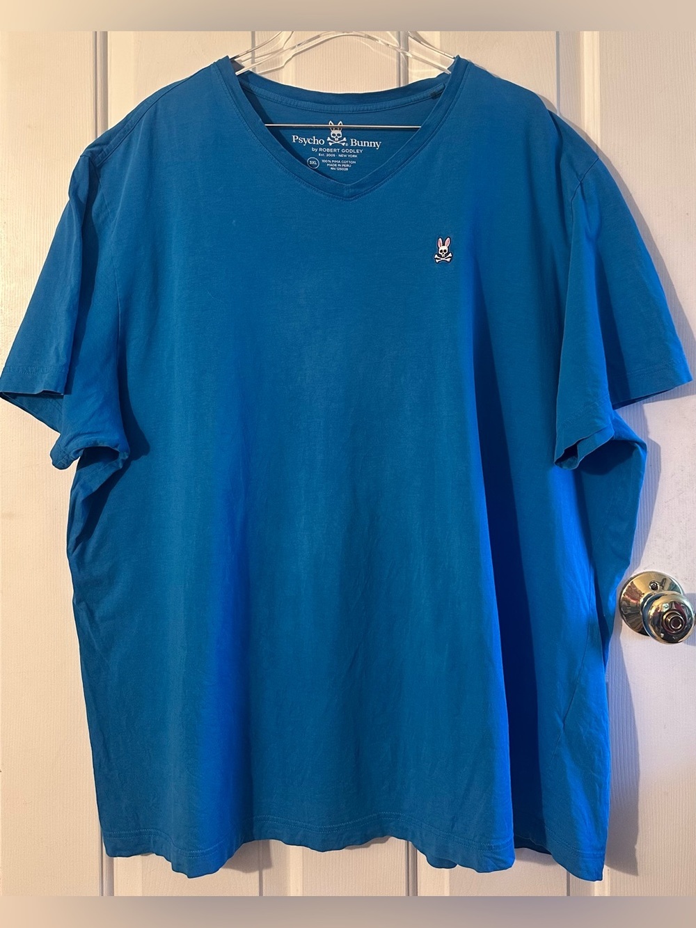 PSYCHO BUNNY Men’s 3X Royal Blue Pima Cotton Casual V Neck T Shirt